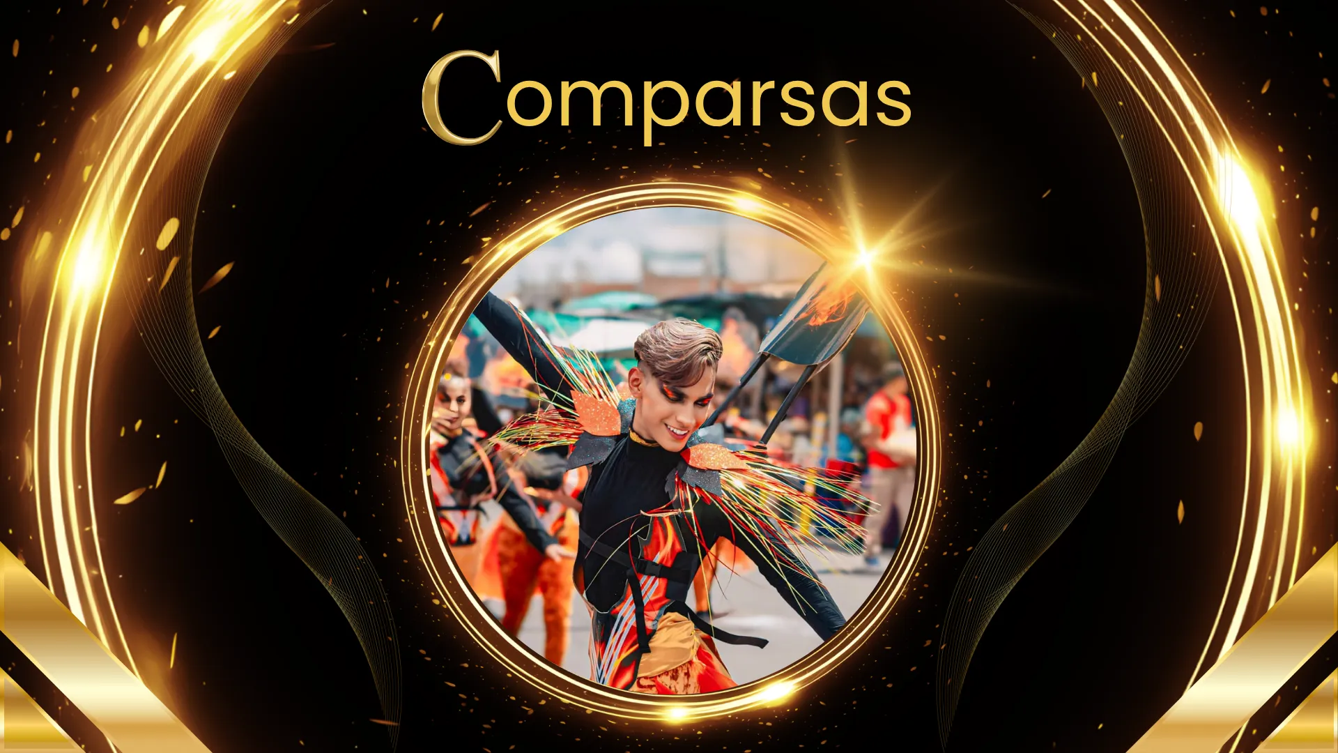 Grupo folclórico desfilando en comparsas festivas